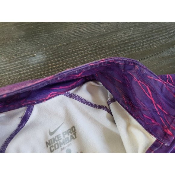 Nike Pro Combat Shirt Purple Dri Fit Fitted 1/4 Zip Thumb Holes Logo Women Sz S - Picture 12 of 15